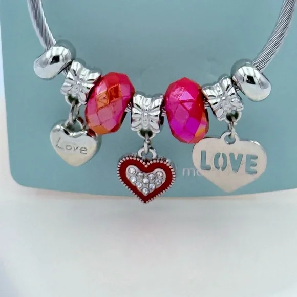 Stainless Steel Red Love Bangle NWT - Picture 2 of 3